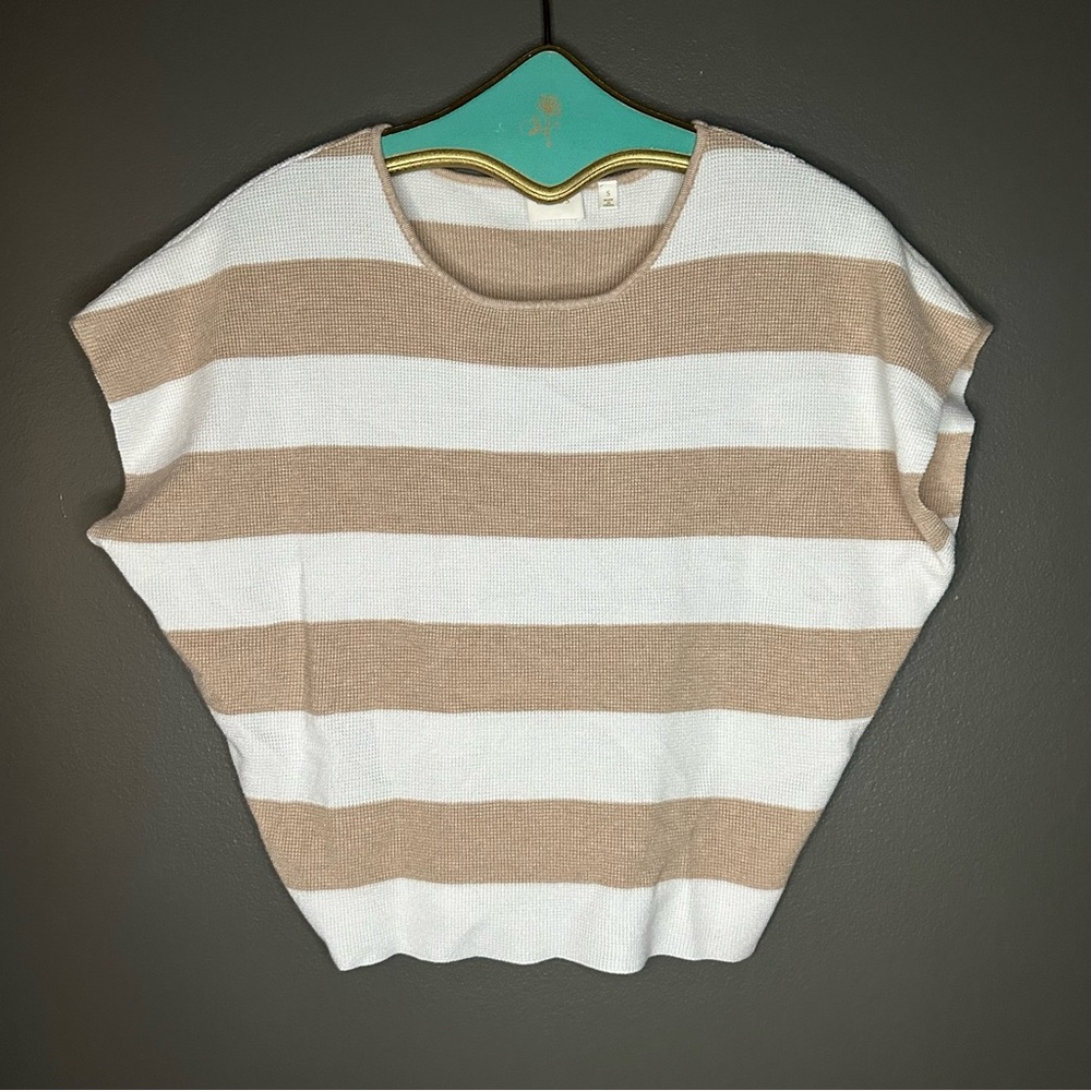 Cyrus Beige and White Striped Short Sleeve Top